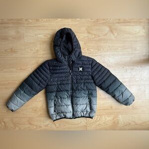 Boys Hurley Black and Gray Hooded Puffer Jacket size L LIKE NEW